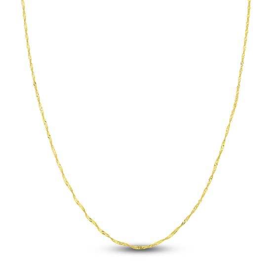 Solid Singapore Chain Necklace 14K Yellow Gold 16" 1.4mm