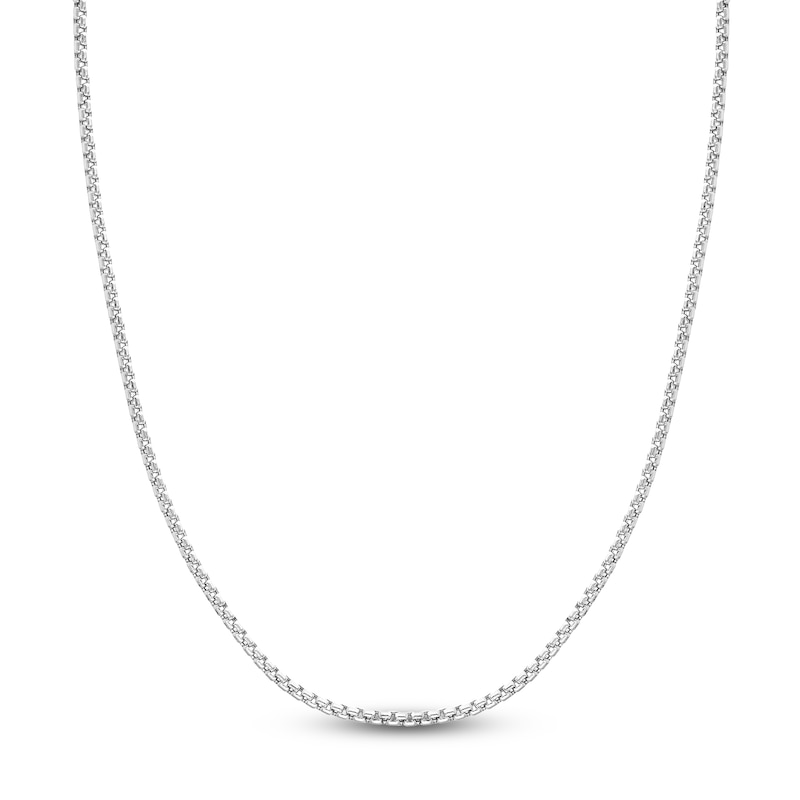 Hollow Round Box Chain Necklace 14K White Gold 18" 2.6mm