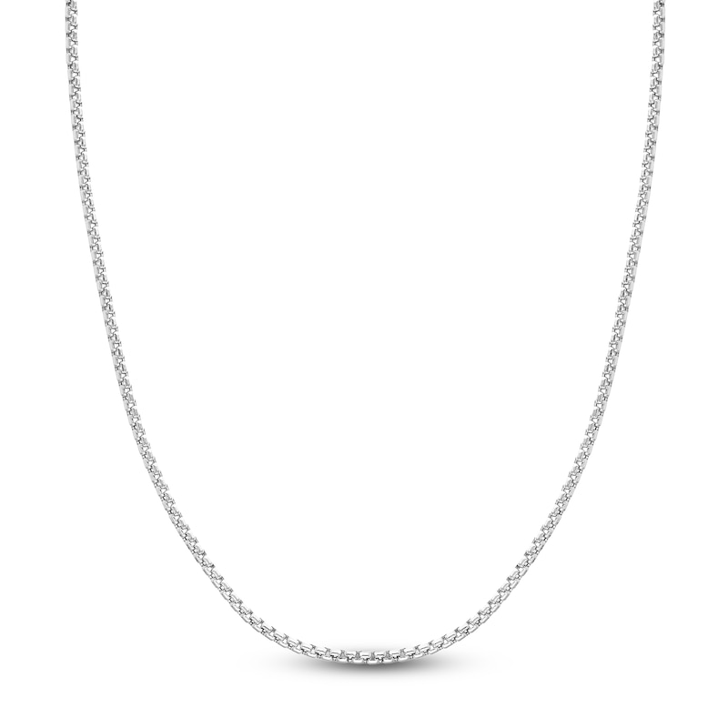 Hollow Round Box Chain Necklace 14K White Gold 20" 2.6mm