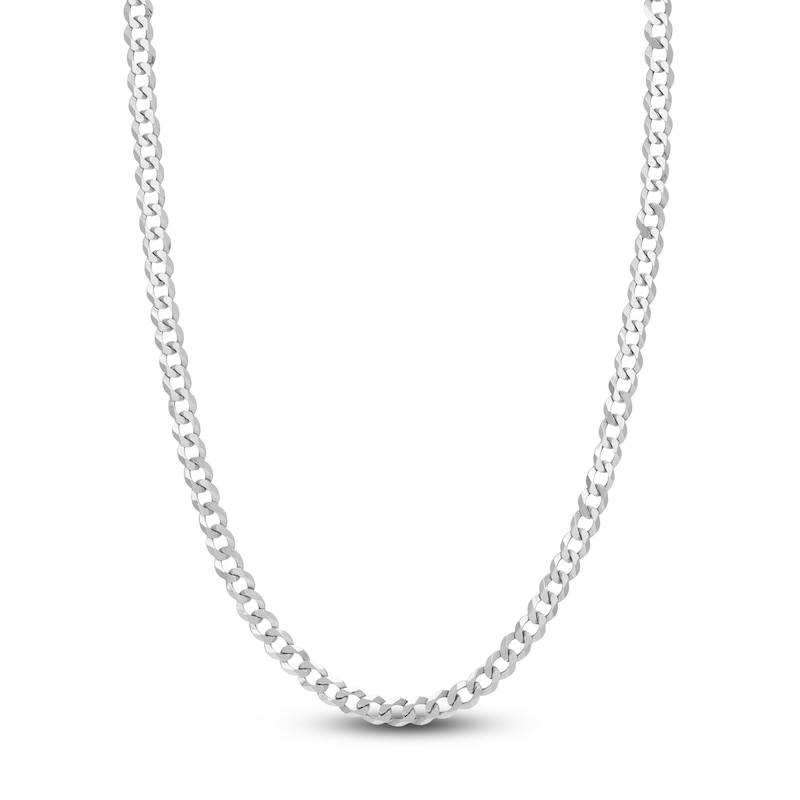Light Solid Curb Link Necklace 14K White Gold 22" 6.7mm