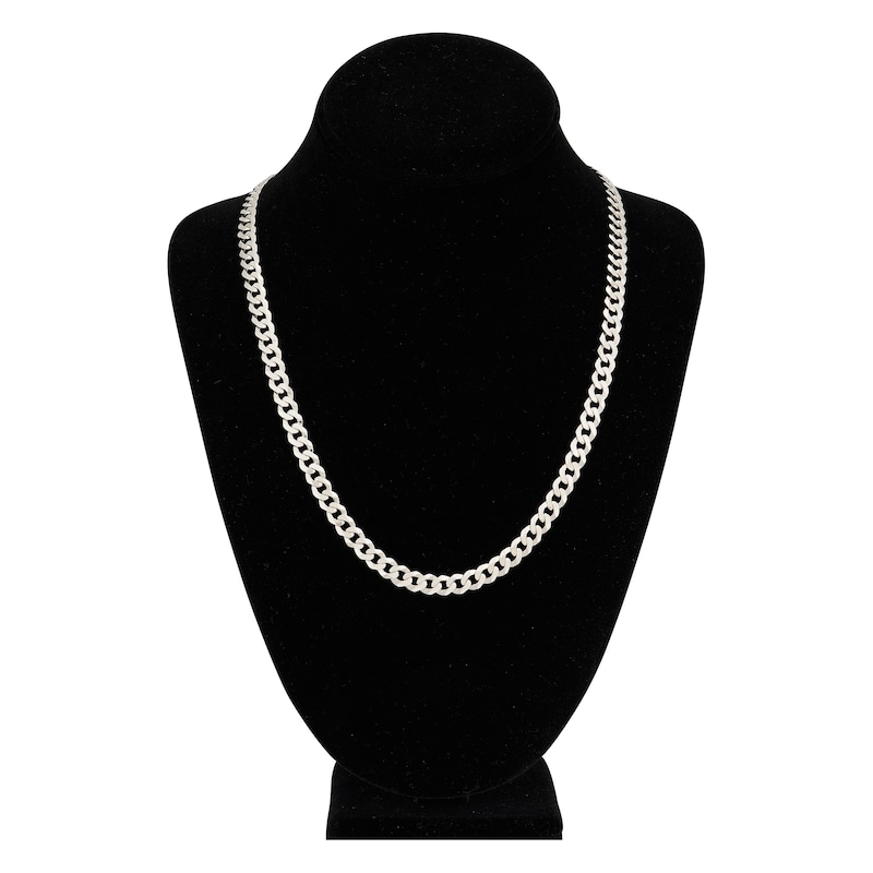 Light Solid Curb Link Necklace 14K White Gold 22" 6.7mm
