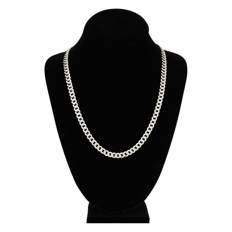 Light Solid Curb Link Necklace 14K White Gold 22" 6.7mm