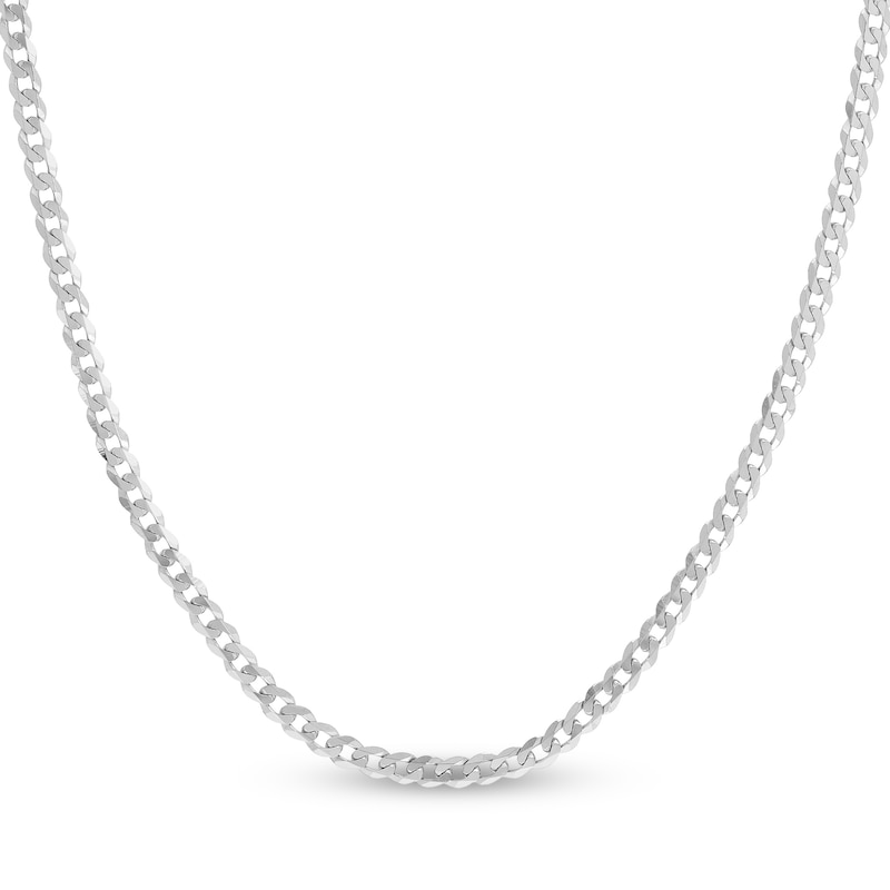 Light Solid Curb Link Necklace 14K White Gold 24" 4.4mm
