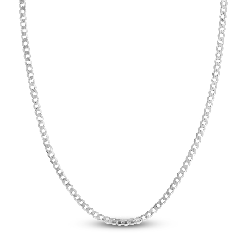 Main Image 1 of Light Solid Curb Link Necklace 14K White Gold 30" 4.4mm