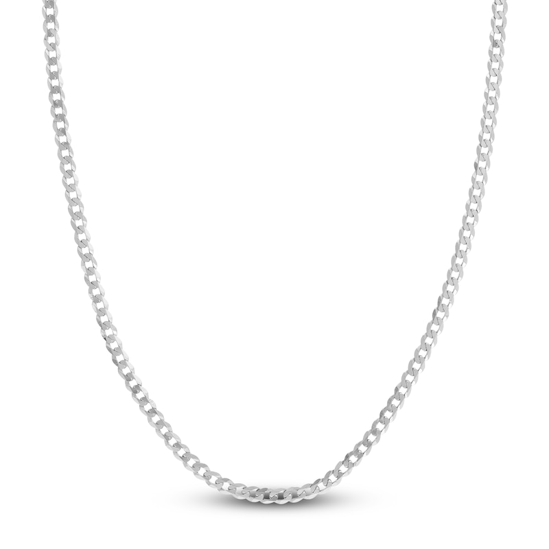 Light Solid Curb Link Necklace 14K White Gold 30" 4.4mm