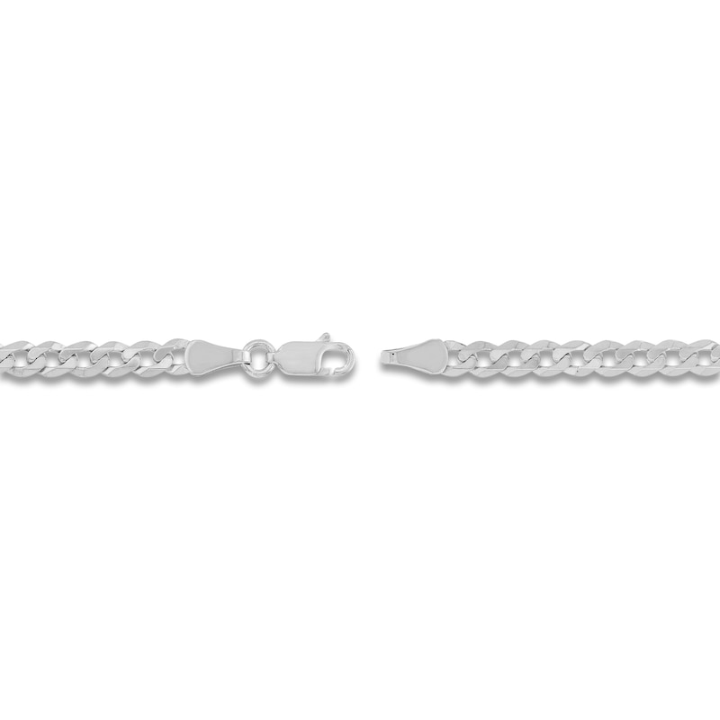 Light Solid Curb Link Necklace 14K White Gold 30" 4.4mm