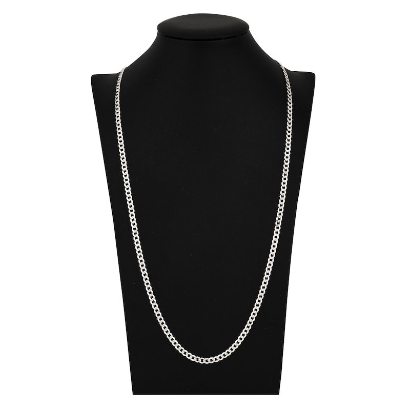 Light Solid Curb Link Necklace 14K White Gold 30" 4.4mm