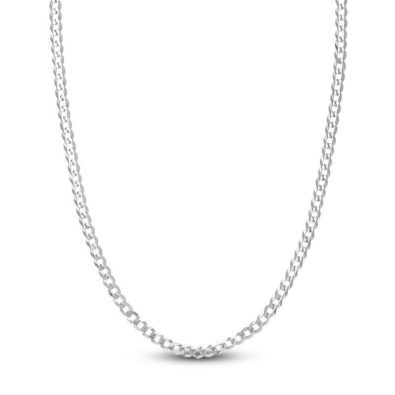 Light Solid Curb Link Necklace 14K White Gold 20" 4.95mm