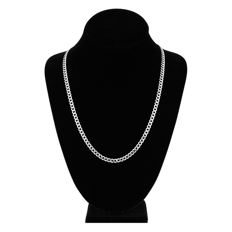 Light Solid Curb Link Necklace 14K White Gold 22" 4.95mm