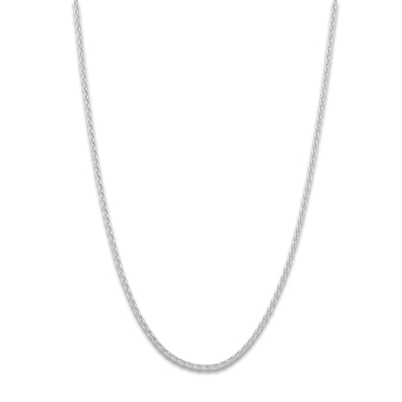 Diamond-Cut Round Solid Wheat Chain Necklace 14K White Gold 16" 1.05mm