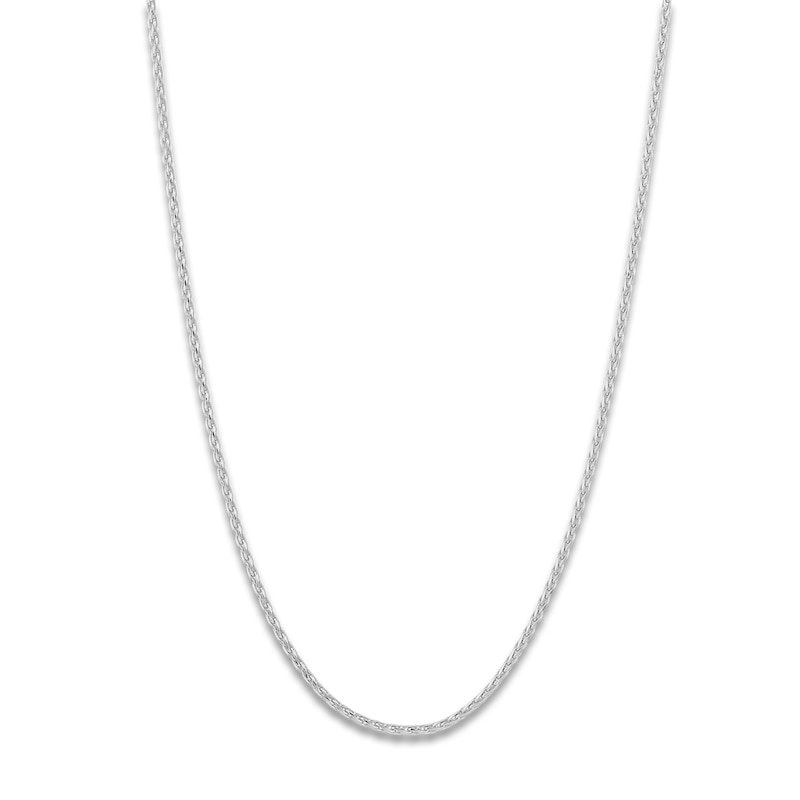 Main Image 1 of Diamond-Cut Round Solid Wheat Chain Necklace 14K White Gold 18" 1.05mm
