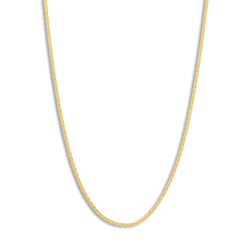 Main Image 1 of Diamond-Cut Round Solid Wheat Chain Necklace 14K Yellow Gold 16" 1.05mm