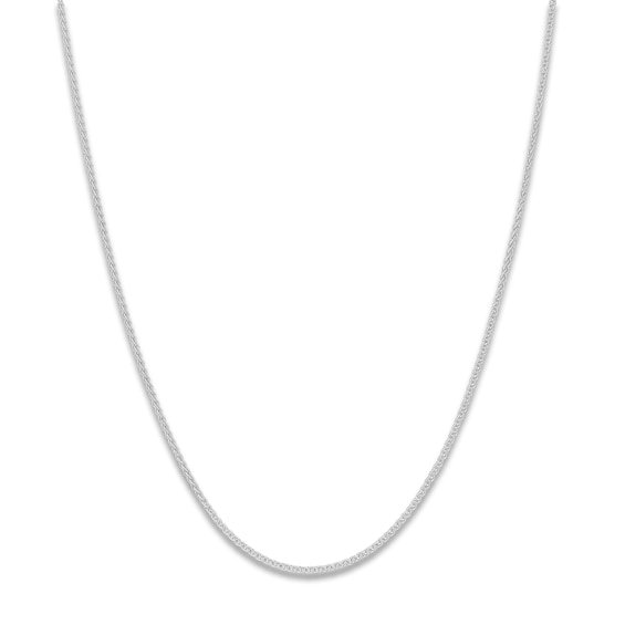 Round Solid Wheat Chain Necklace 14K White Gold 24" 1.05mm