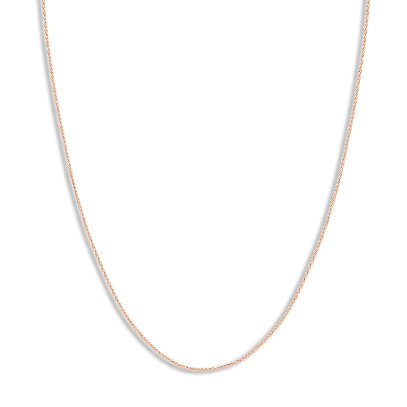 Main Image 1 of Round Solid Wheat Chain Necklace 14K Rose Gold 18" 1.05mm