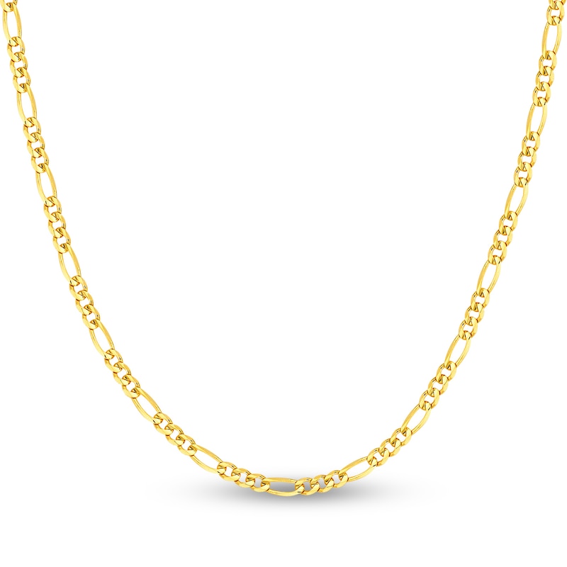 Solid Figaro Chain Necklace 14K Yellow Gold 24" 3.2mm