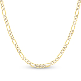 Solid Figaro Chain Necklace 14K Two-Tone Gold 24&quot;