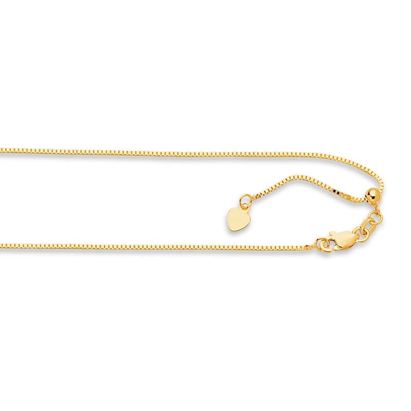 Semi-Solid Box Chain Necklace 14K Yellow Gold 22" Adjustable 0.8mm