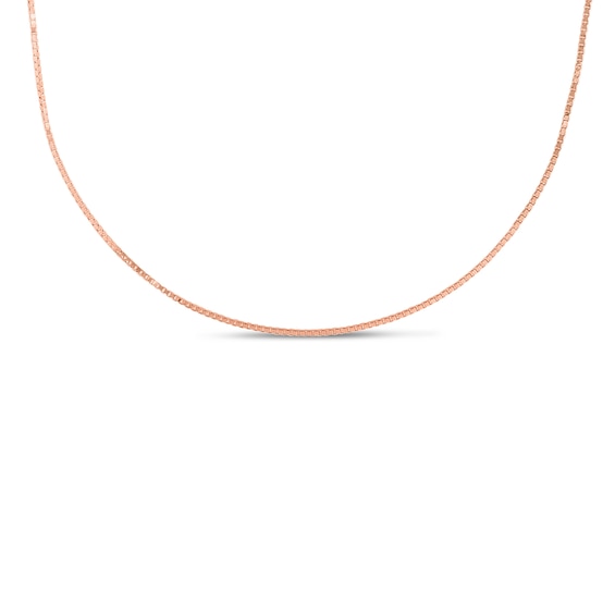 Solid Box Chain Necklace 14K Rose Gold 22" Adjustable 0.79mm