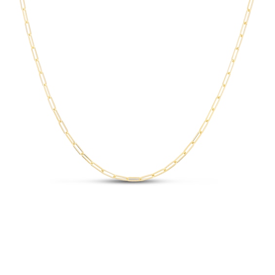 Solid Paper Clip Chain Necklace 14K Yellow Gold 22" Adjustable 1.5mm