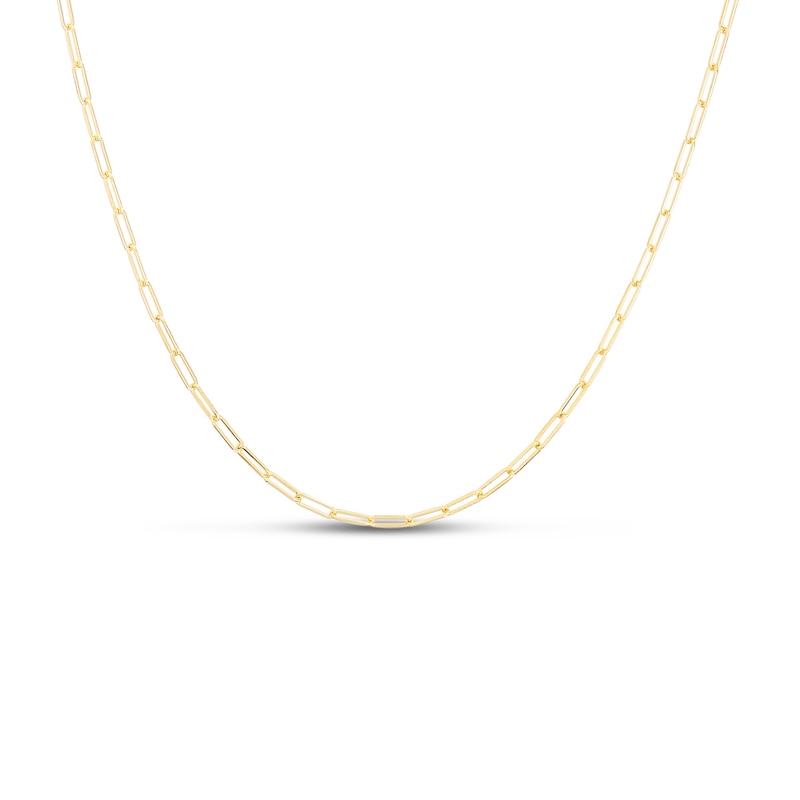 Semi-Solid Paper Clip Chain Necklace 14K Yellow Gold 22" Adjustable 1.5mm