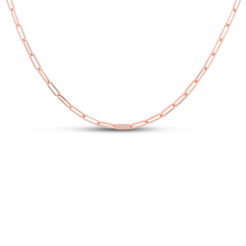 Main Image 1 of Semi-Solid Paper Clip Chain Necklace 14K Rose Gold 22" Adjustable 1.5mm