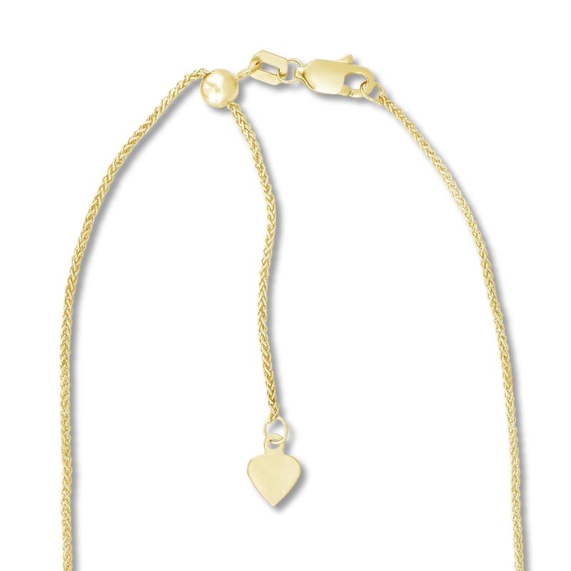 Main Image 2 of Solid Round Wheat Chain Necklace 14K Yellow Gold 22" Adjustable 1mm