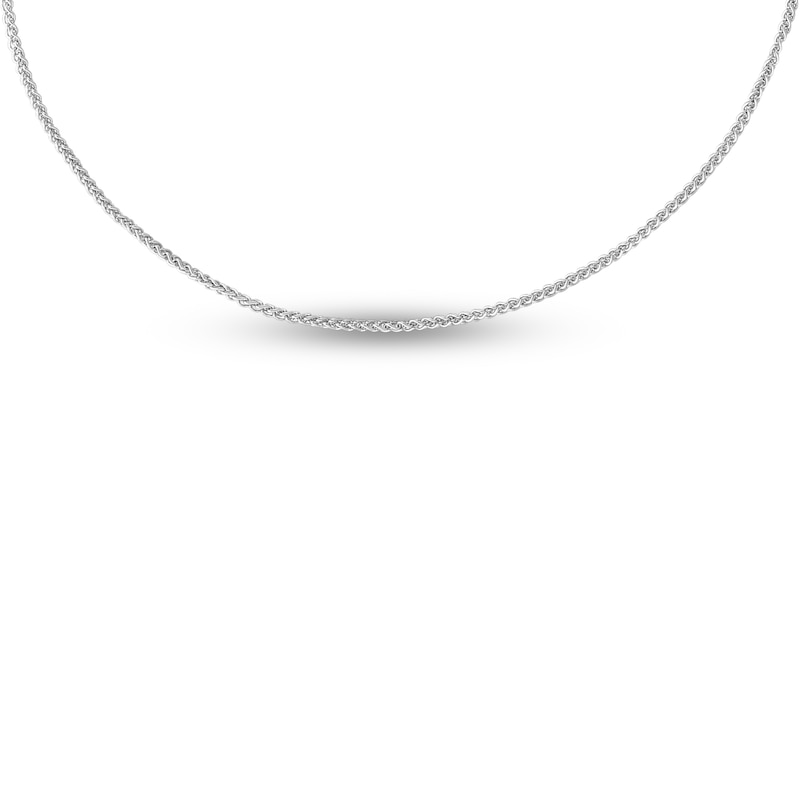 Main Image 1 of Solid Round Wheat Chain Necklace 14K White Gold 22" Adjustable 1mm