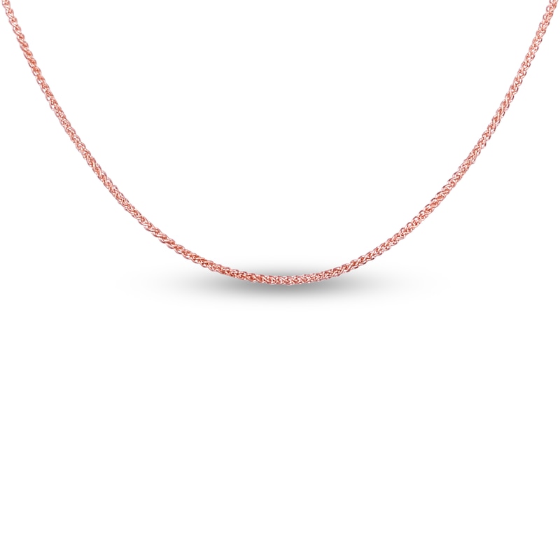 Main Image 1 of Solid Round Wheat Chain Necklace 14K Rose Gold 22" Adjustable 1mm