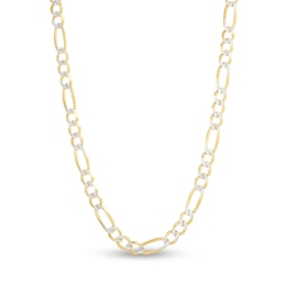 Solid Two-Tone Figaro Chain Necklace 14K Yellow Gold 26" 6.0mm