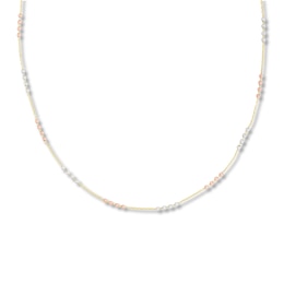 Hollow Diamond-Cut Bead Chain Necklace 14K Tri-Tone Gold 17" 2.1mm