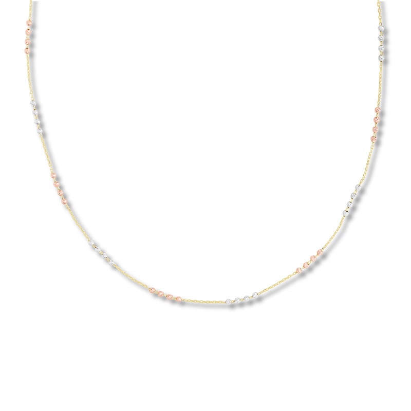 Main Image 1 of Hollow Diamond-Cut Bead Chain Necklace 14K Tri-Tone Gold 17" 2.1mm