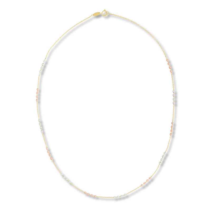 Main Image 2 of Hollow Diamond-Cut Bead Chain Necklace 14K Tri-Tone Gold 17" 2.1mm