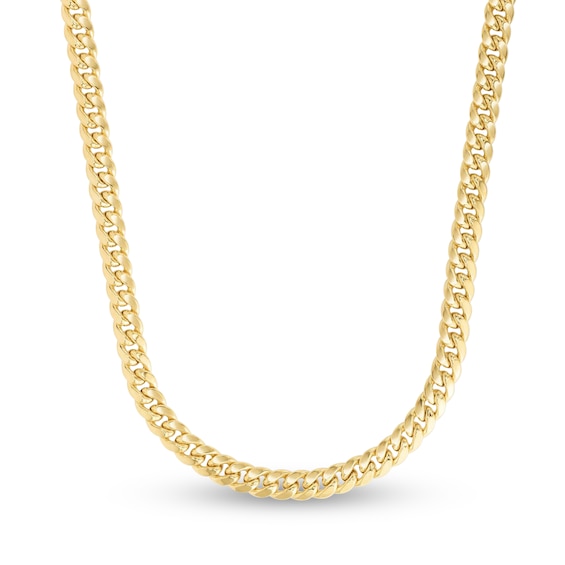 Semi-Solid Miami Cuban Link Necklace 14K Yellow Gold 24" 7.2mm