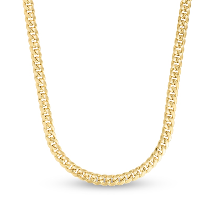 Semi-Solid Miami Cuban Link Necklace 14K Yellow Gold 24" 7mm