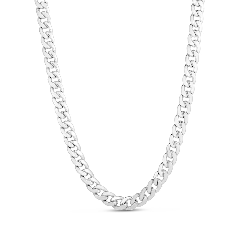 Semi-Solid Miami Cuban Link Necklace 14K White Gold 24" 7mm