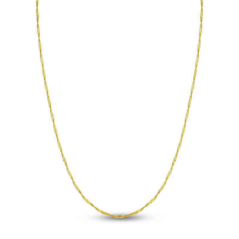 Solid Singapore Chain Necklace 14K Yellow Gold 16" 1.7mm