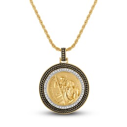 1933 by Esquire Men's Saint Christopher Diamond Pendant 1/3 ct tw Round 14K Yellow Gold-Plated Sterling Silver 22&quot;