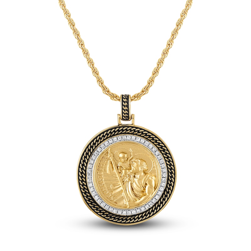 Main Image 1 of 1933 by Esquire Men's Saint Christopher Diamond Pendant 1/3 ct tw Round 14K Yellow Gold-Plated Sterling Silver 22"