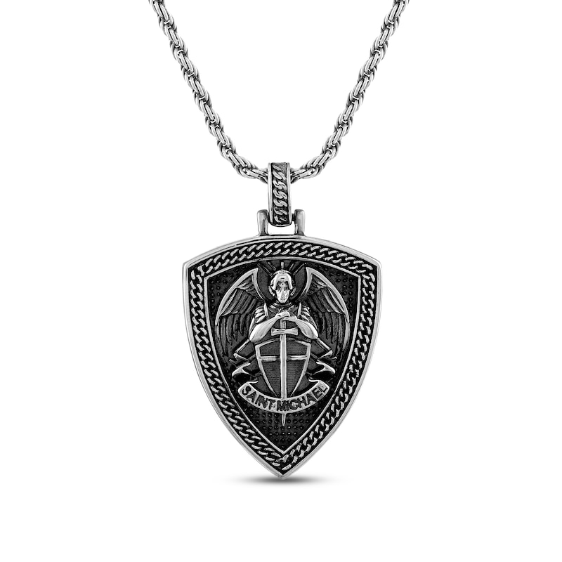 1933 by Esquire Men's Solid Saint Michael Shield Pendant Necklace Sterling Silver 22"