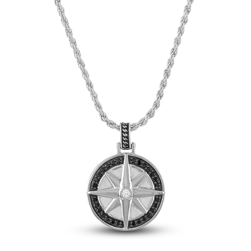 Main Image 1 of 1933 by Esquire Men's Diamond Compass Pendant Necklace 1/3 ct tw Round Sterling Silver 22"