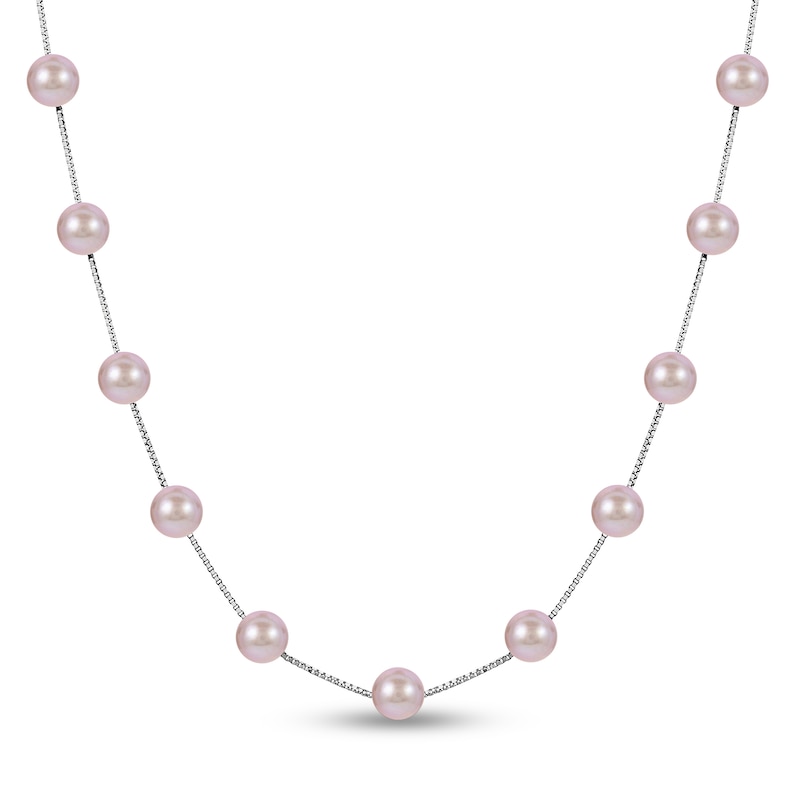 Main Image 1 of Freshwater Pink Cultured Pearl Station Necklace 14K White Gold