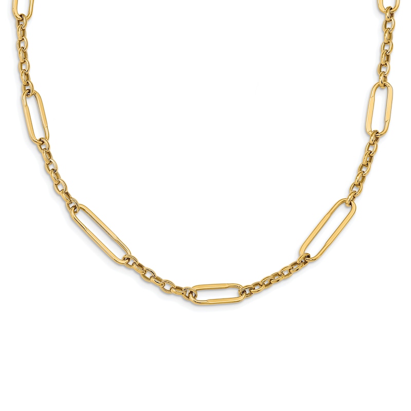 Main Image 1 of Polished Fancy Link Necklace 14K Yellow Gold 30"