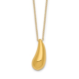 Puffy Teardrop Necklace 14K Yellow Gold 18"