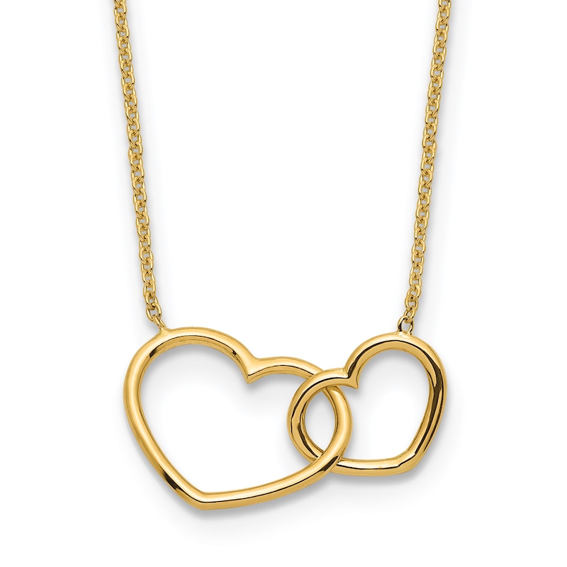 Main Image 1 of Double Heart Necklace 14K Yellow Gold 17"