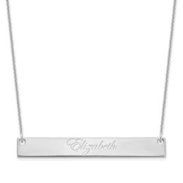 Large Script Bar Necklace 14K White Gold 18"