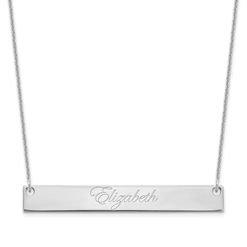 Main Image 1 of Large Script Bar Necklace 14K White Gold 18&quot;