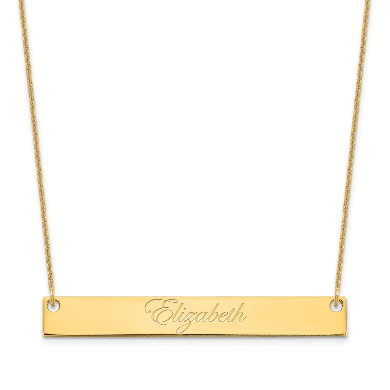 Large Script Bar Necklace 14K Yellow Gold 18"