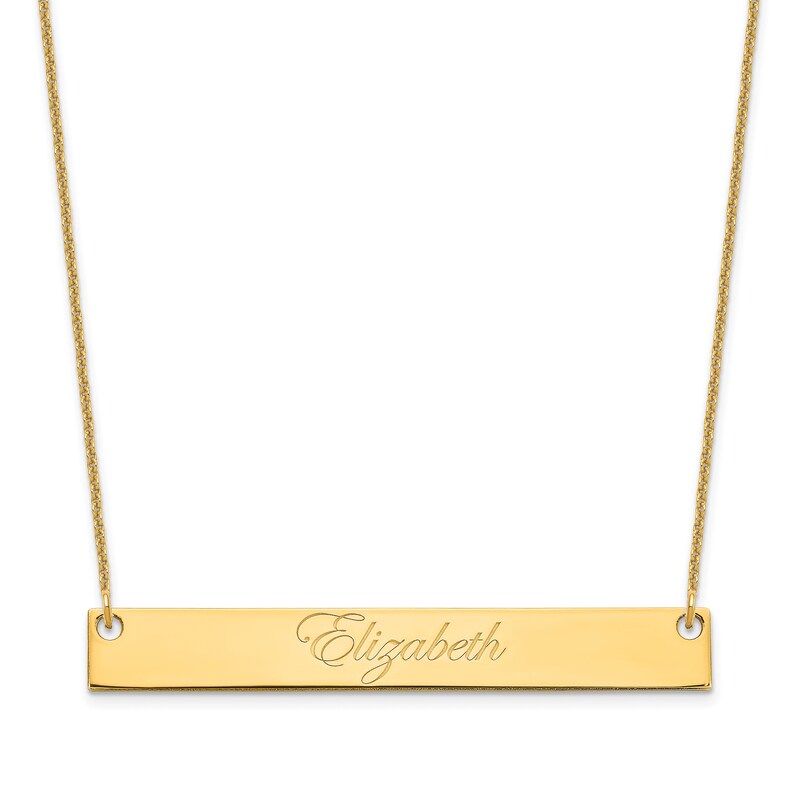 Main Image 1 of Large Script Bar Necklace 14K Yellow Gold 18"