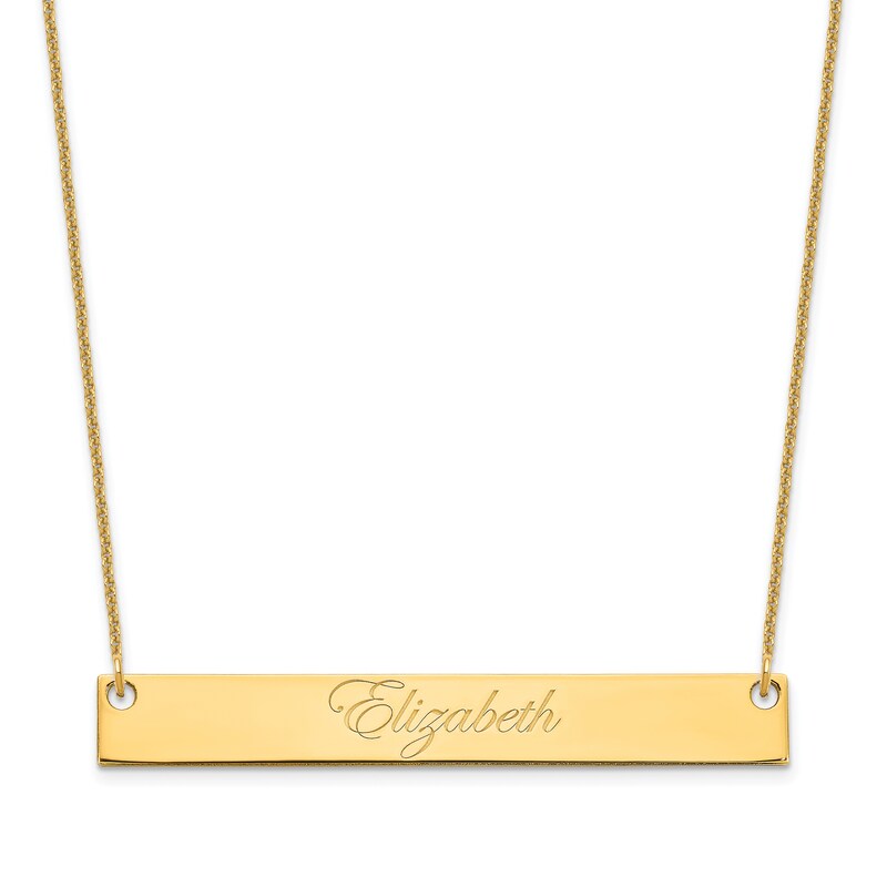 Large Script Bar Necklace 14K Yellow Gold 18"