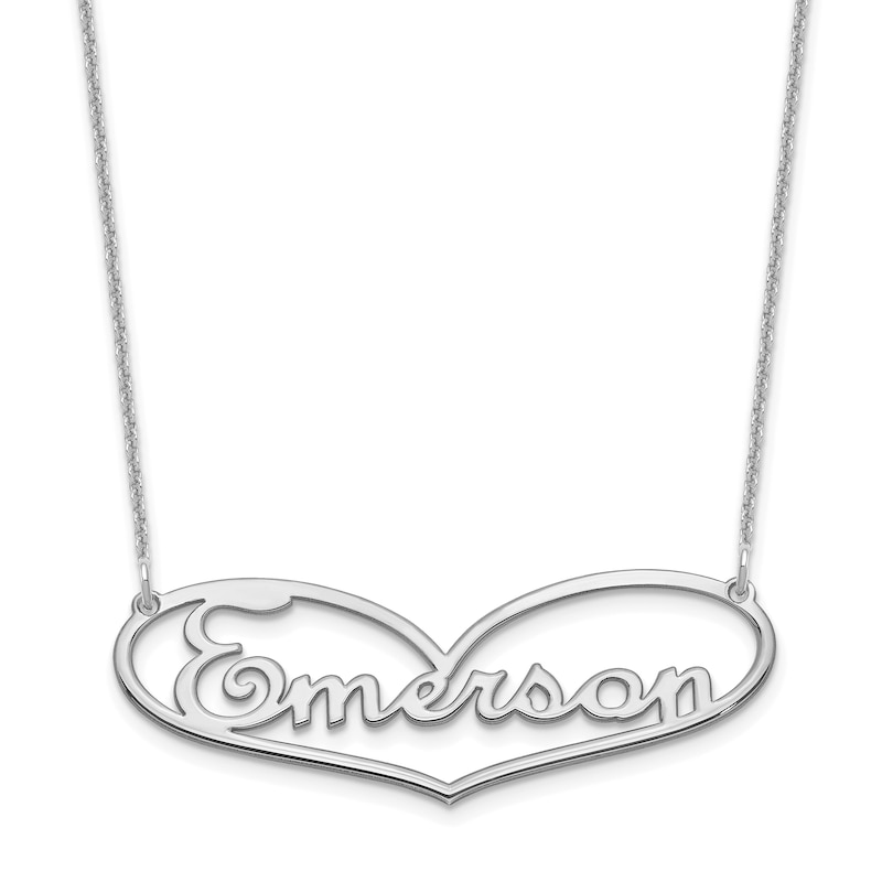 Main Image 1 of Heart Name Plate Necklace 14K White Gold 18"
